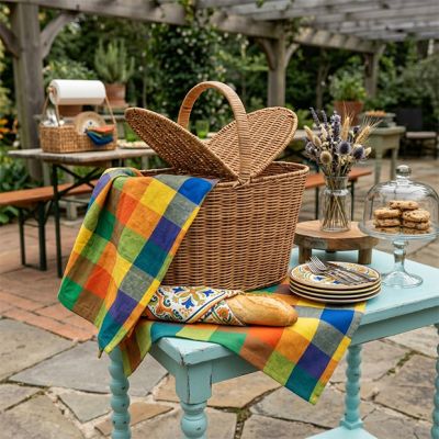 Double Lid Wicker Basket with Handle