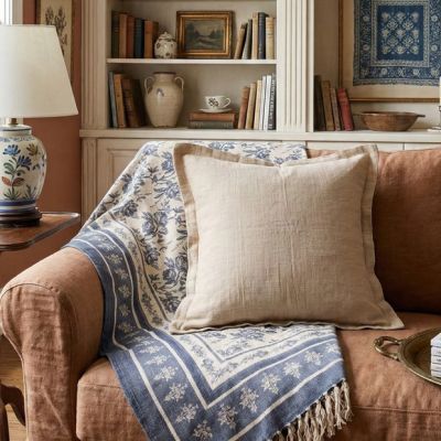 Double Weave Neutral Tan Throw Pillow