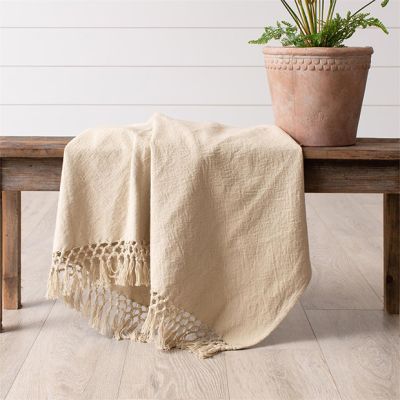 Double Weave Tan Throw With Fringe