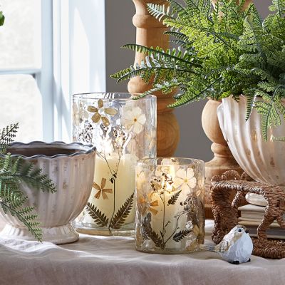 Dried Floral Decorative Glass Container Set of 2