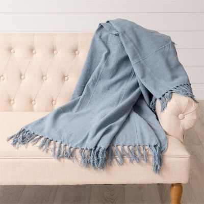 Dusty Blue Fringed Throw Blanket