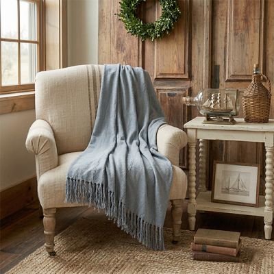 Dusty Blue Fringed Throw Blanket