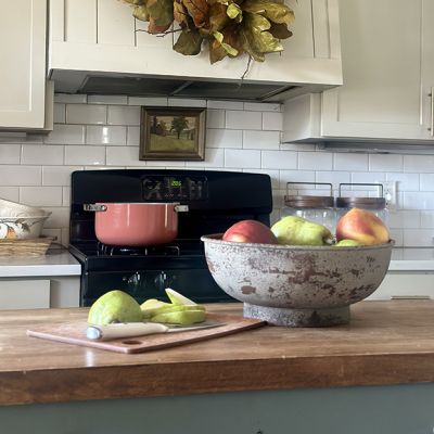 Earthy Farmhouse Distressed Metal Display Bowl 12 Inch