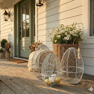 Egg Shaped Chicken Wire Basket Set of 3