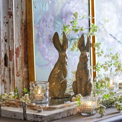 Elegant Sitting Rabbit Figurine Set of 2 12 Inch