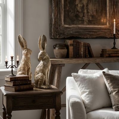 Elegant Sitting Rabbit Figurine Set of 2 12 Inch