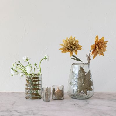 Embedded Neem Leaves Hand Blown Hurricane Glass