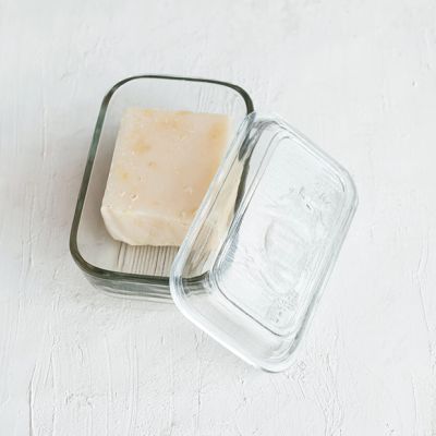 Embossed Cow Glass Butter Dish