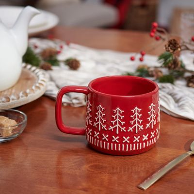 Embossed Nordic Inspired Ceramic Mug Set of 2
