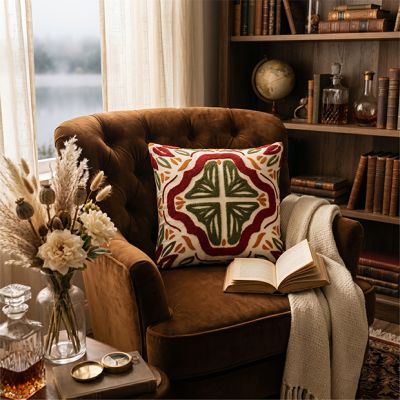 Embroidered Andean Tile Print Accent Pillow