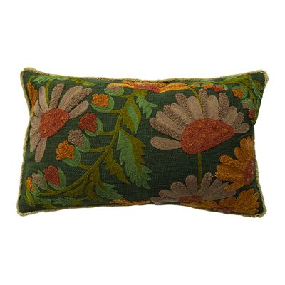 Embroidered Autumn Flowers Cotton Slub Pillow