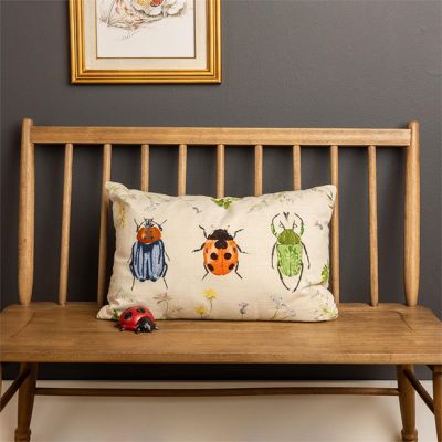Embroidered Beetles Accent Pillow