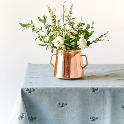 Embroidered Blue Florals Linen Tablecloth