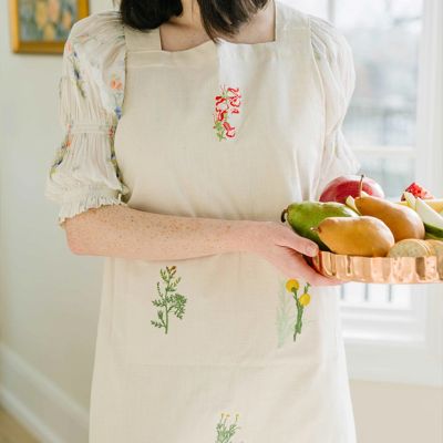 Embroidered Botanicals Apron With Pockets