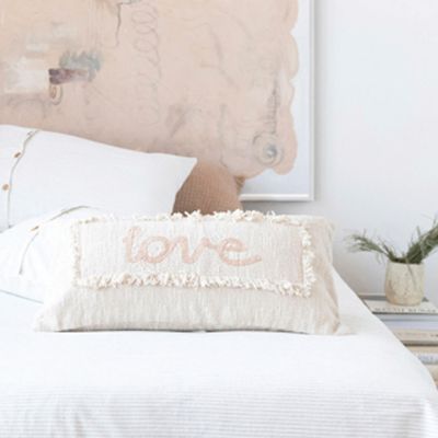 Embroidered Cotton Pink Love Lumbar Pillow