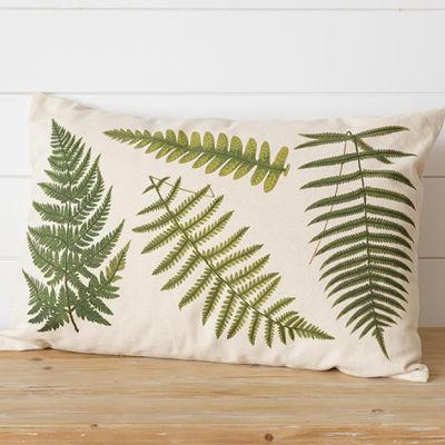 Embroidered Fern Leaves Accent Pillow