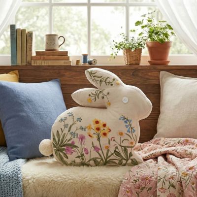 Embroidered Floral Bunny Rabbit Pillow