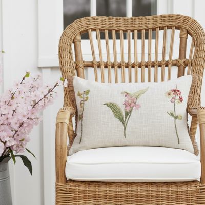 Embroidered Floral Lumbar Pillow with Eyelash Fringe