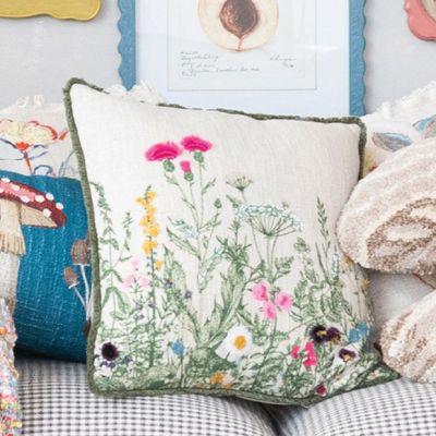 Embroidered Floral Square Accent Pillow