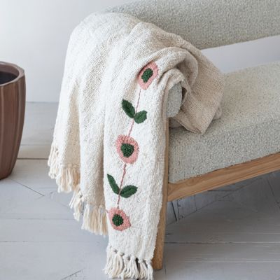 Embroidered Florals Cotton Slub Throw