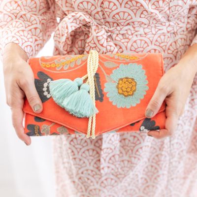 Embroidered Florals Velvet Jewelry Organizer