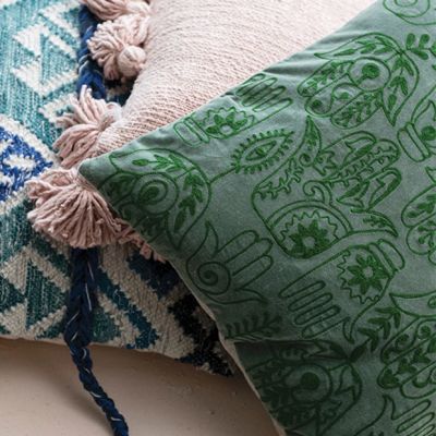 Embroidered Hamsa Hand Throw Pillow