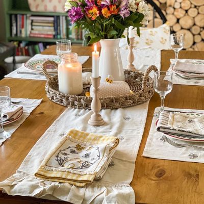 Embroidered Honey Bee Table Runner 13x72