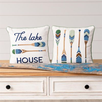 Embroidered Lake House Accent Pillow Set of 2