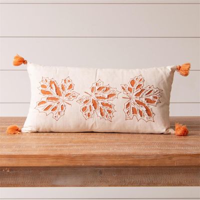 Embroidered Leaf And Tasseled Pillow
