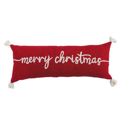 Embroidered Merry Christmas Lumbar Pillow with Tassels