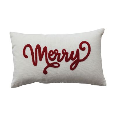 Embroidered Merry Lumbar Pillow