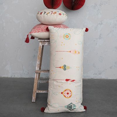 Embroidered Ornaments Cotton Slub Pillow