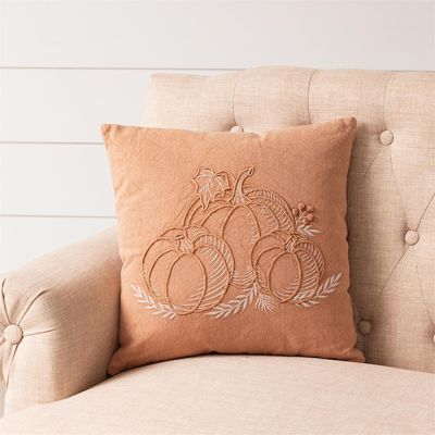 Embroidered Pumpkin Stonewashed Accent Pillow