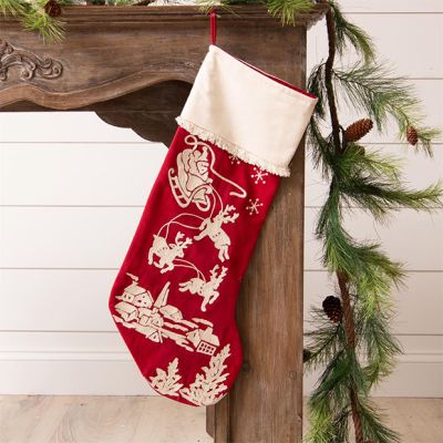 Embroidered Santa and Sleigh Christmas Stocking Set of 2