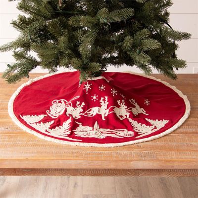 Embroidered Santa and Sleigh Tree Skirt