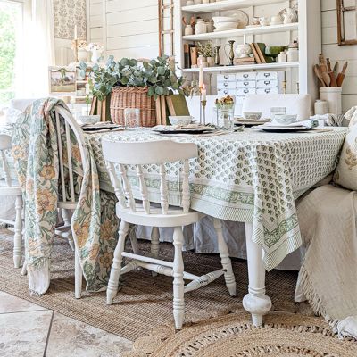 Emerald Green Cotton Block Print Tablecloth