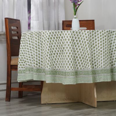 Emerald Green Round Cotton Block Print Tablecloth