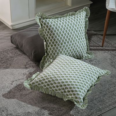 Emerald Green Ruffle Throw Pillow Cover Set of 2