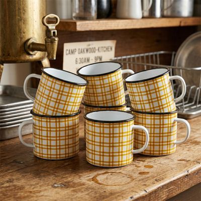 Enameled Yellow Plaid Camp Mug