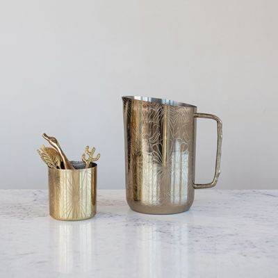 Etched Floral Stainless Steel Pitcher and Cup Collection