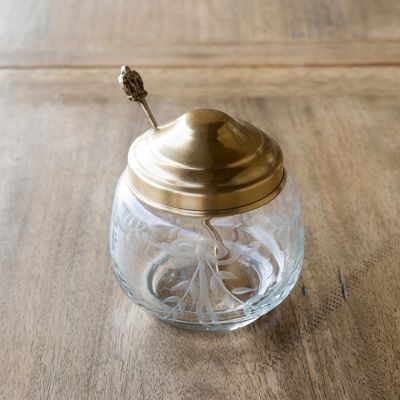 Etched Glass Jam Jar With Spoon