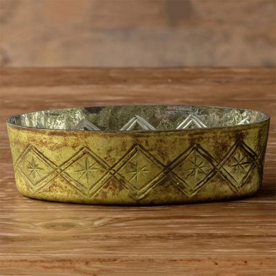 Etched Golden Glass Oval Tray