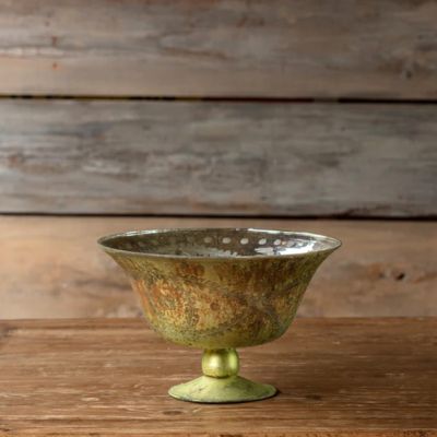 Etched Olive Mercury Glass Compote Bowl