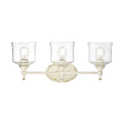 Hammered Water Glass Shade 3 Light Vanity Sconce Antique Ivory