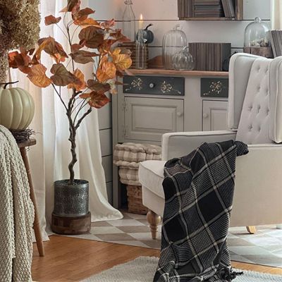 Fall Cottage Plaid Throw Blanket