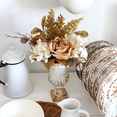Fall Neutrals Faux Rose and Hydrangea Stems Bunch