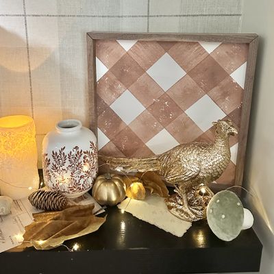 Fall Plaid Diagonal Orange Framed Wall Art