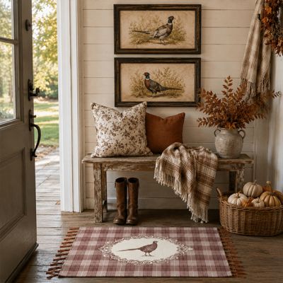 Fall Plaid Pheasant Rug With Tassels