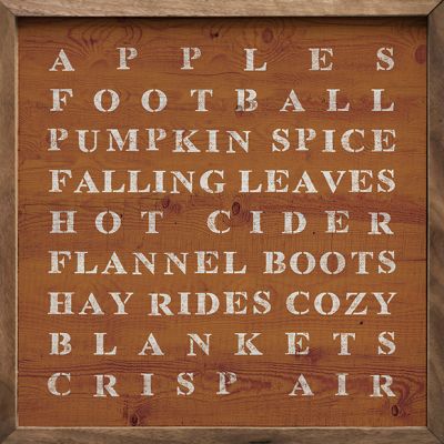 Fall Words Orange Framed Sign