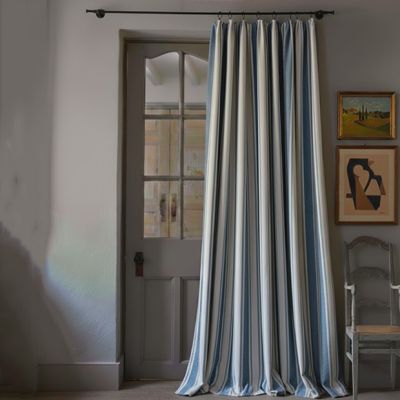 Farmhouse Blue Striped Cotton Blend Curtain Panel Set of 2